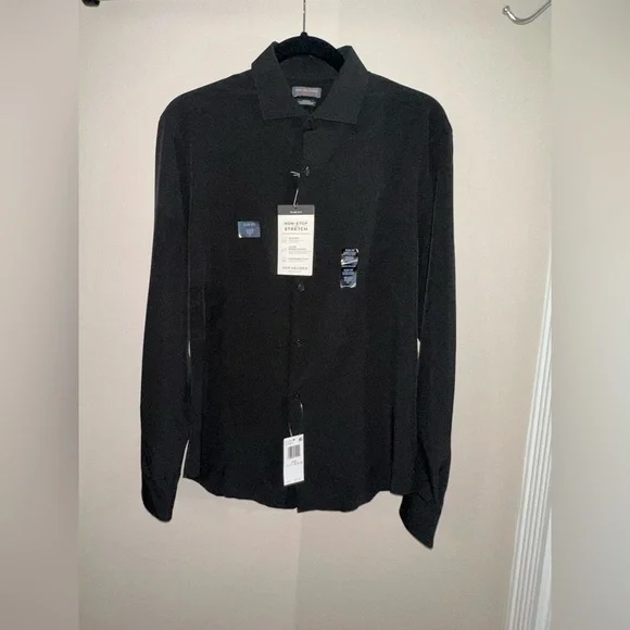 van heusen black dress shirt Performance All-Way Stretch Dot Print Long Sleeve Shirt
